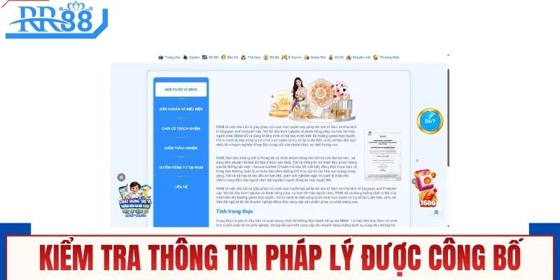 Kiểm tra thông tin pháp lý được RR88 công bố