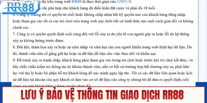 Lưu ý bảo vệ thông tin giao dịch RR88