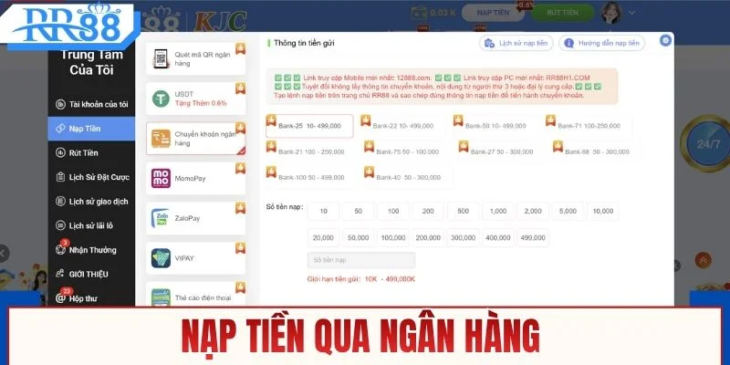 Nạp tiền qua ngân hàng