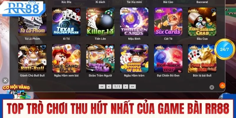Top trò chơi thu hút nhất của chuyên mục game bài RR88